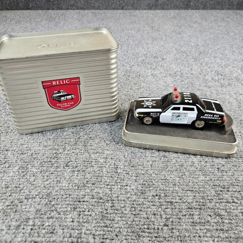 Relic Police Car Clock Collectible Diecast Miniature Desk Clock with Tin 2110